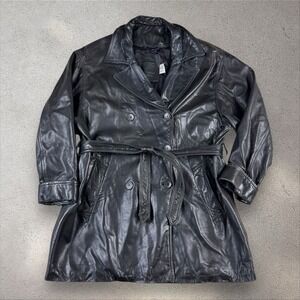 COACH Alexis‎ Black Double Breasted Leather Short Trench Coat Jacket Sz S
